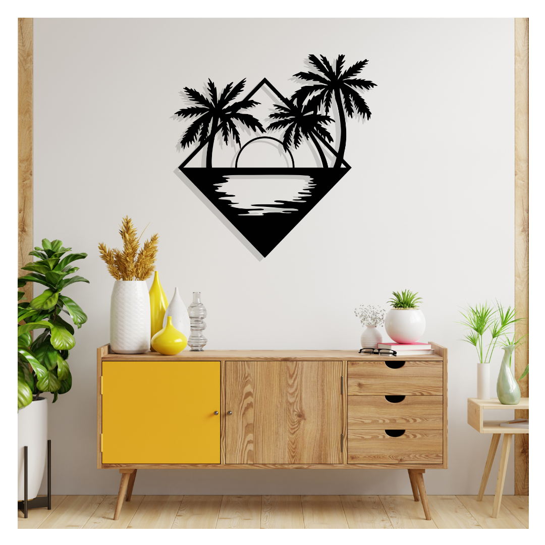 Artrooms Sunset Metal Wall Art - Wall Decoration | Wall Hanging (25x25 inch) | Black Matte Finish