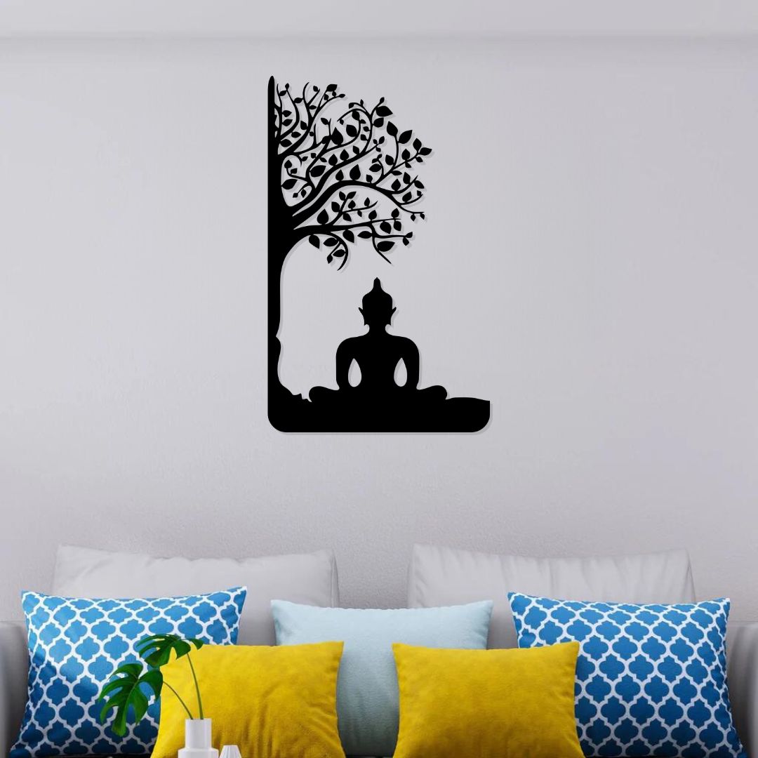 Artrooms Buddha Metal Wall Art - Wall Decoration | Wall Hanging (16x25 inch) | Black Matte Finish