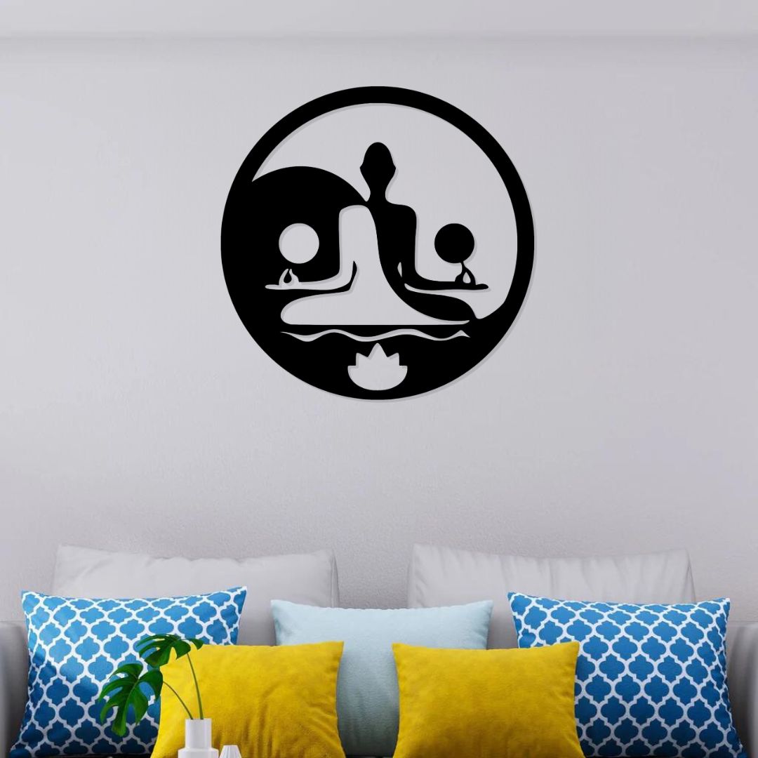 yin yang inspired buddha wall hanging metal art