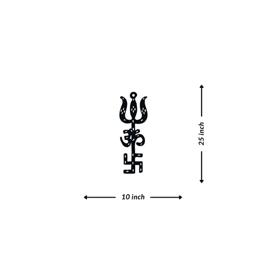 Artrooms Om Swastik Trishul Metal Wall Art - Wall Decoration | Wall Hanging (10x25 inch) | Black Matte Finish