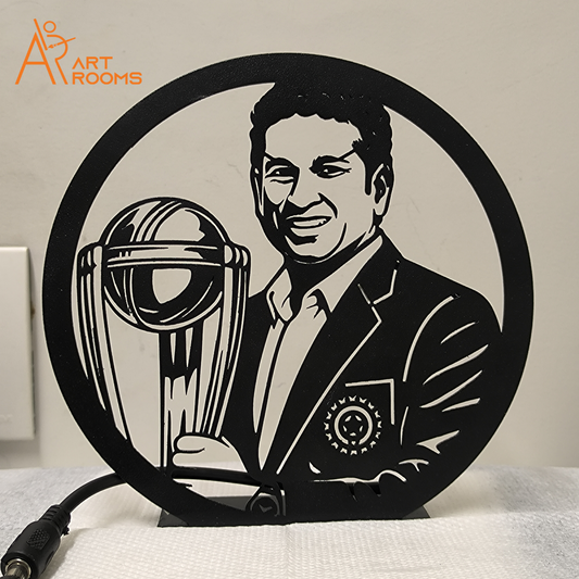 Sachin Tendulkar LED table lamp featuring an iconic cricket trophy design for desks and shelves.