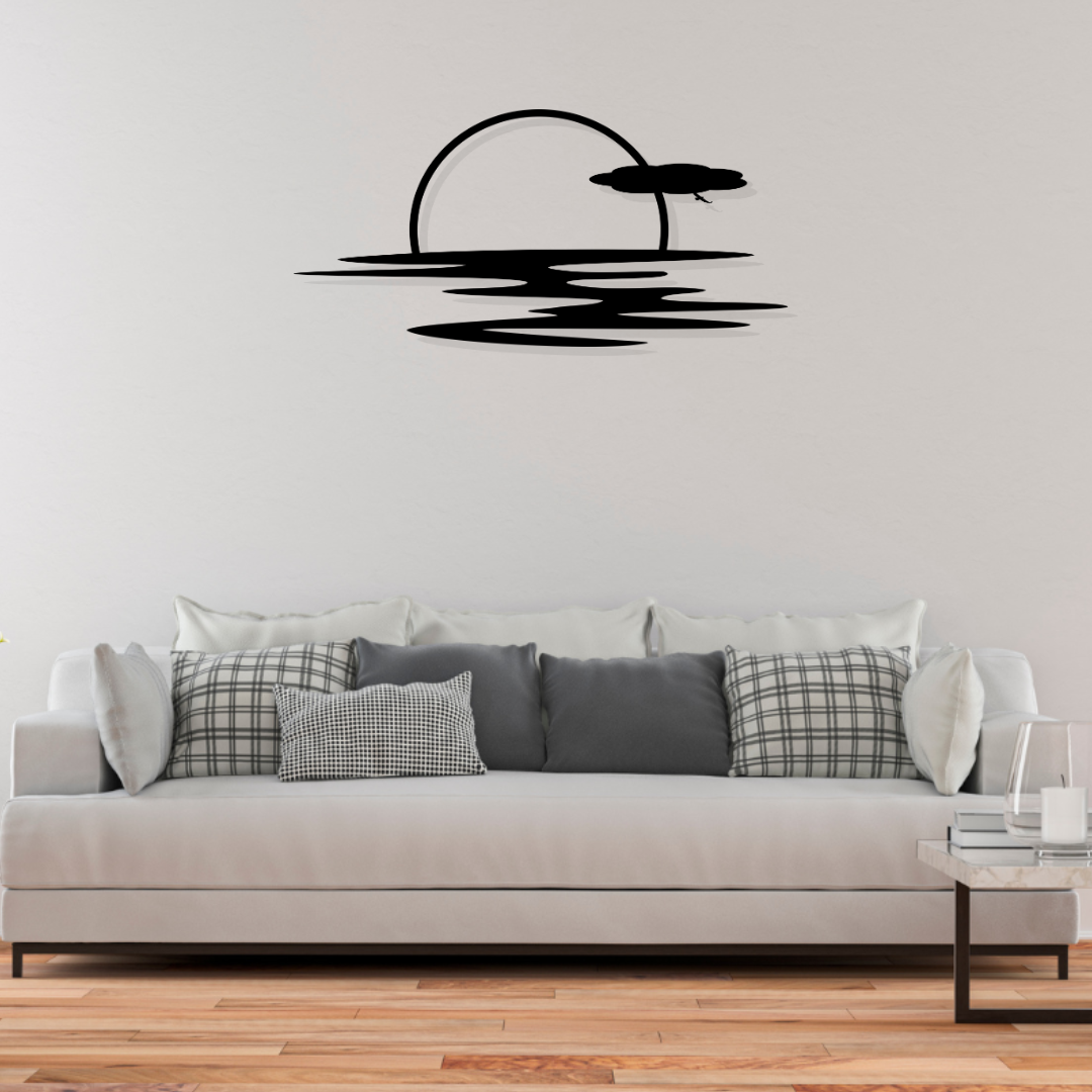 Artrooms Sun Set Metal Wall Art - Wall Decoration | Wall Hanging (25x12 inch) | Black Matte Finish