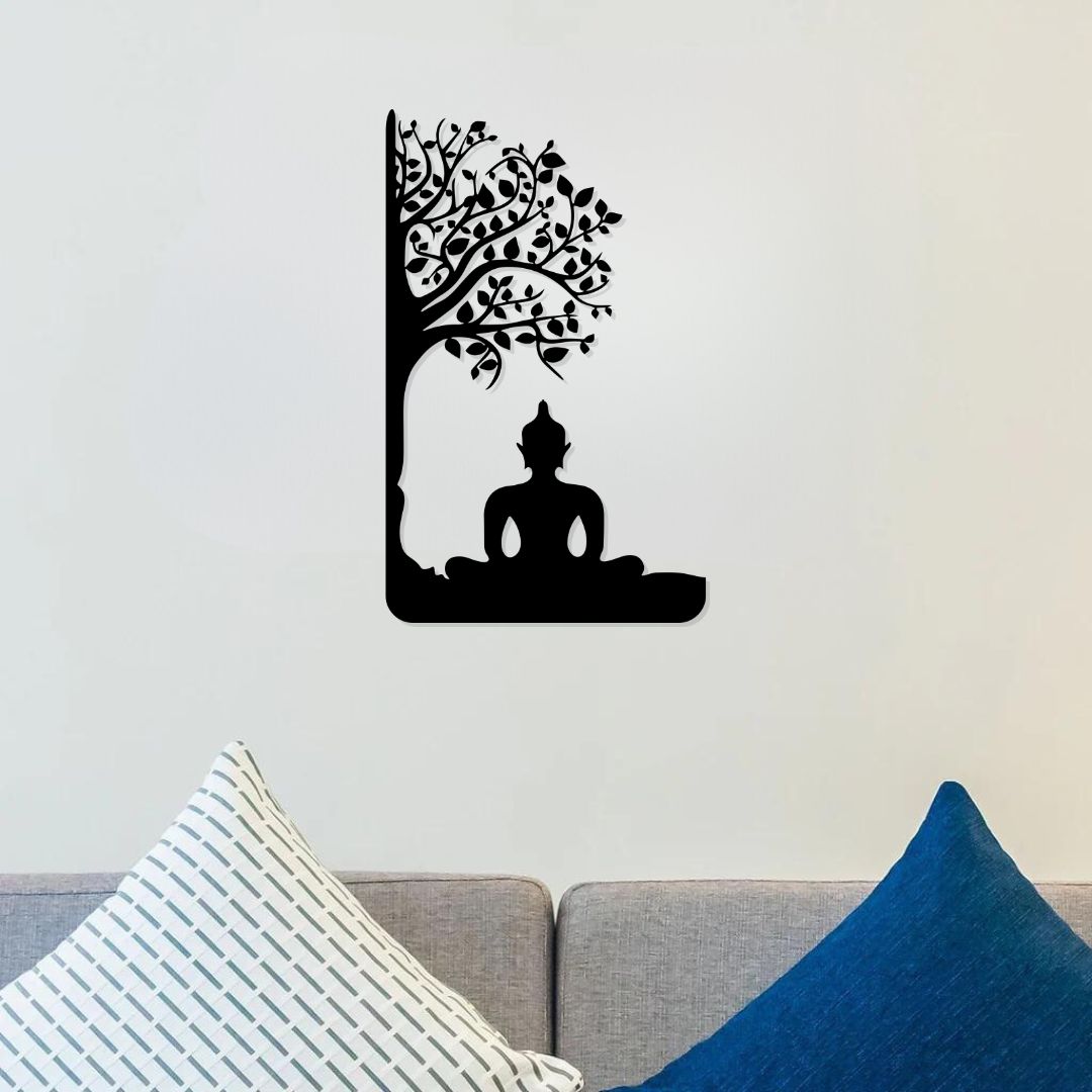 Artrooms Buddha Metal Wall Art - Wall Decoration | Wall Hanging (16x25 inch) | Black Matte Finish