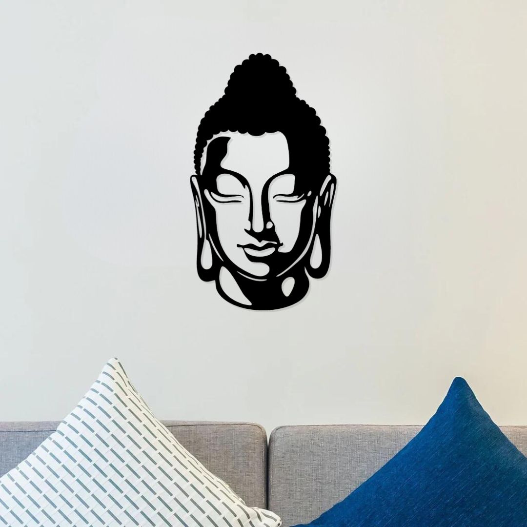 Artrooms Buddha Metal Wall Art - Wall Decoration | Wall Hanging (14x24 inch) | Black Matte Finish