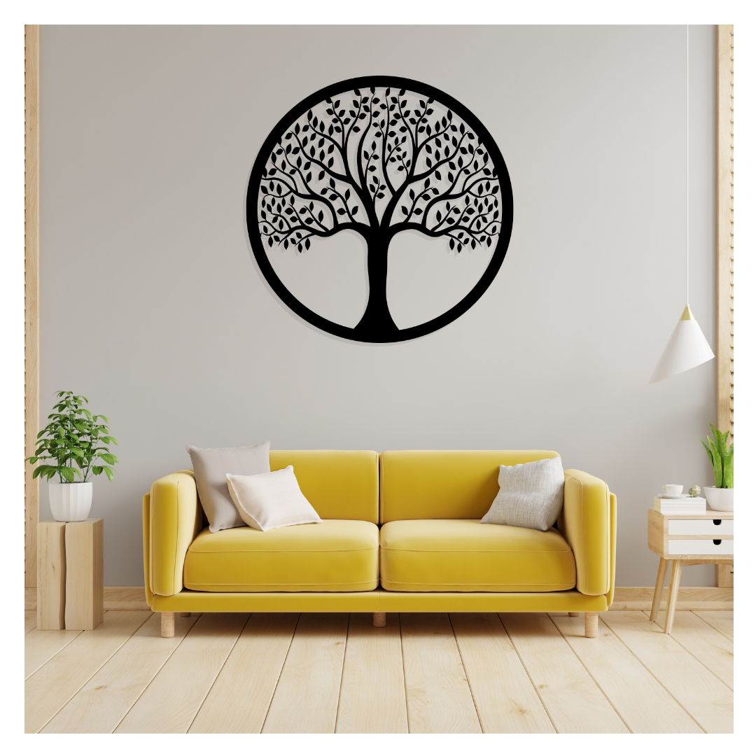 Artrooms Tree Metal Wall Art - Wall Decoration | Wall Hanging (25x25 inch) | Black Matte Finish