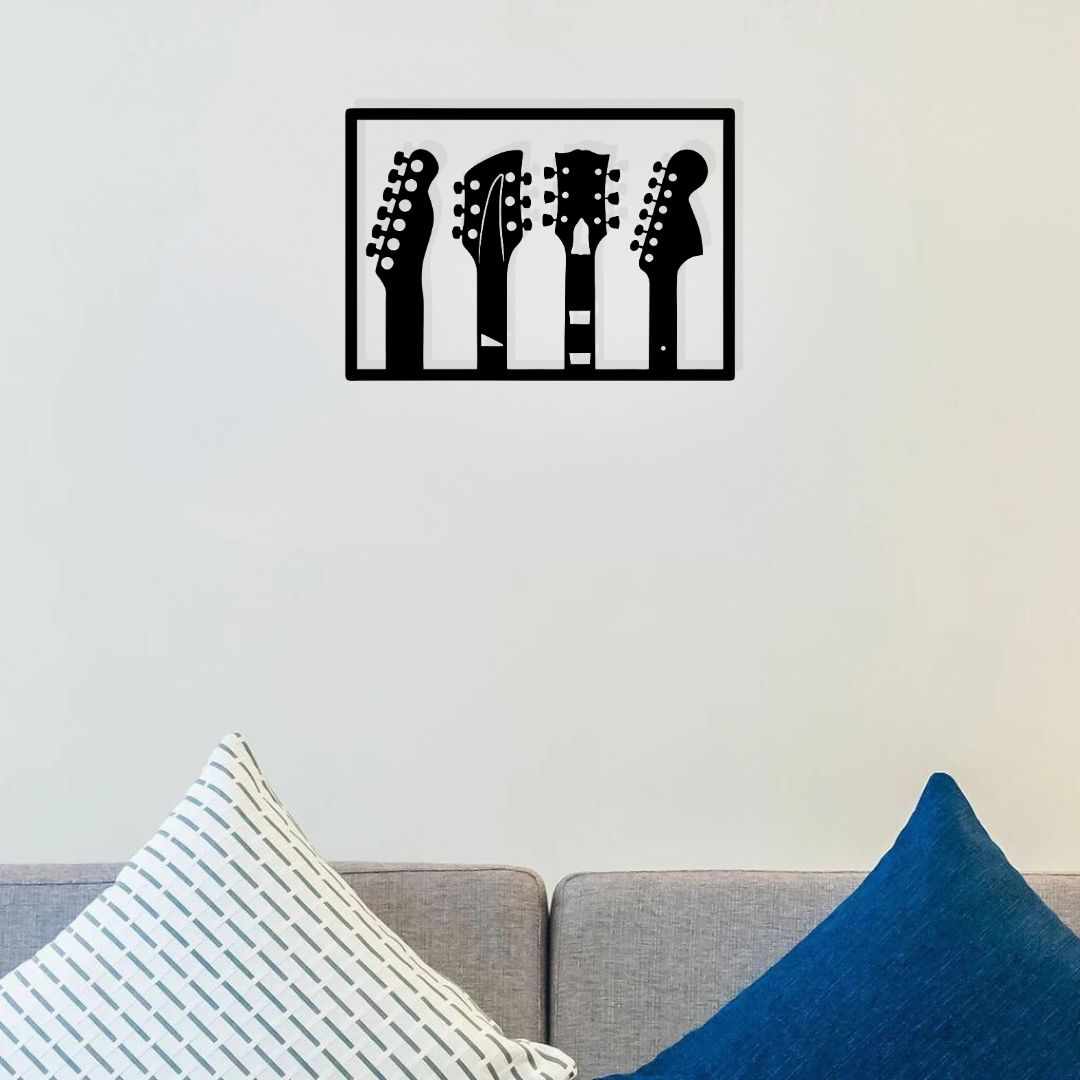 Artrooms Guitar Metal Wall Art - Wall Decoration | Wall Hanging (25x18 inch) | Black Matte Finish
