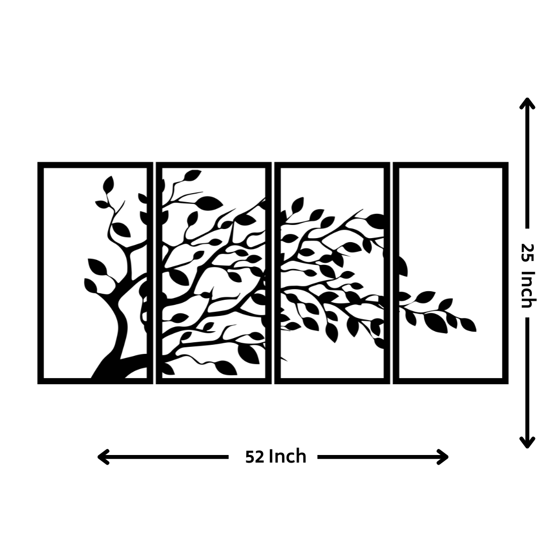 Artrooms Tree Metal Wall Art - Wall Decoration | Wall Hanging (52x25 inch) | Black Matte Finish