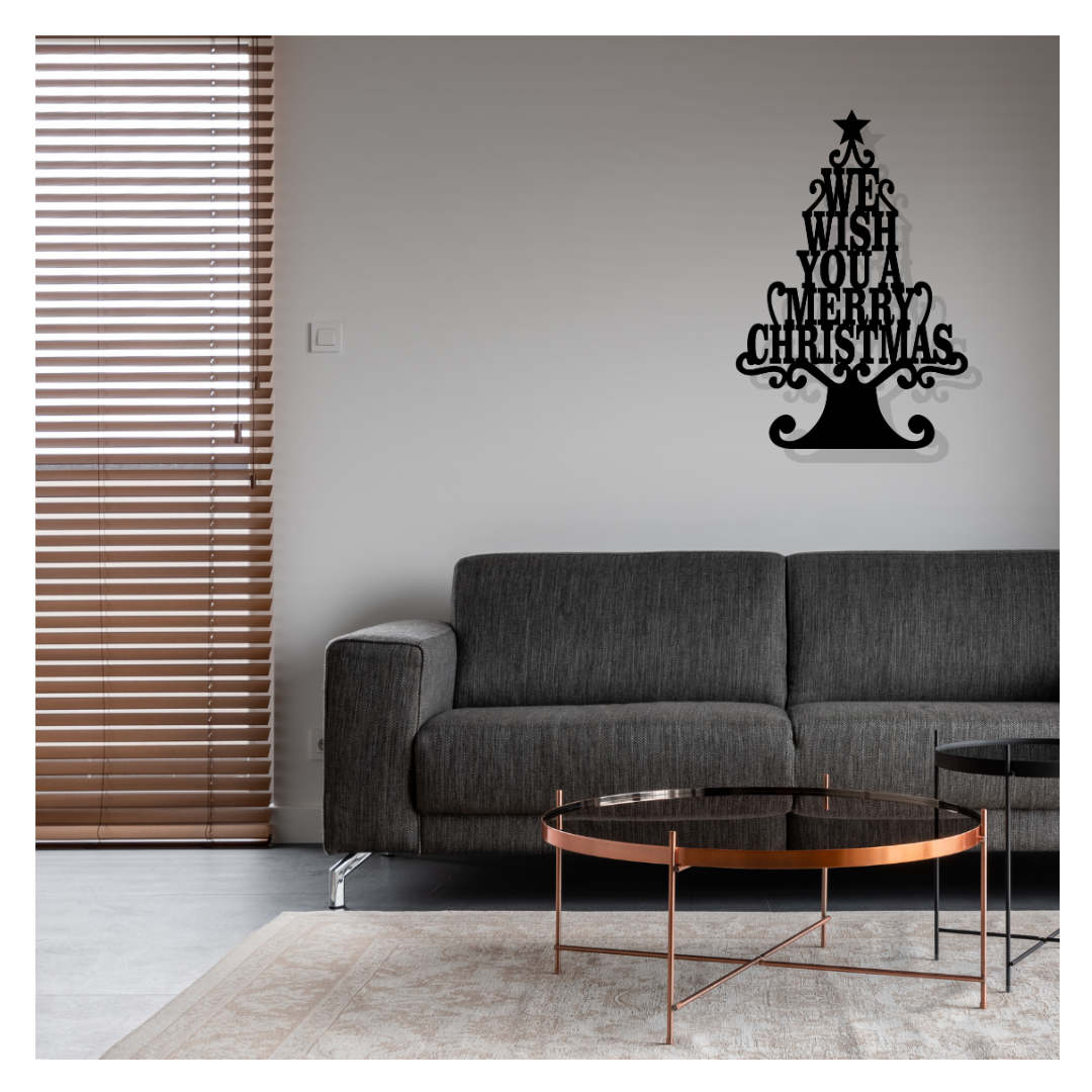 Christmas Tree Metal Wall Art - Wall Decoration | Wall Hanging (17x25 inch) | Black Matte Finish