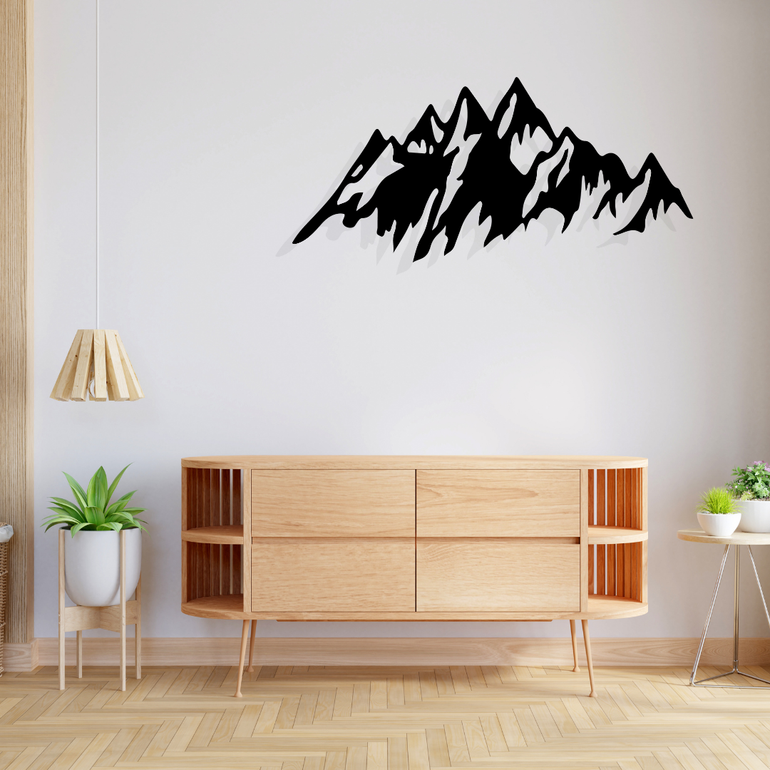 Artrooms Mountain Metal Wall Art - Wall Decoration | Wall Hanging (25x12 inch) | Black Matte Finish
