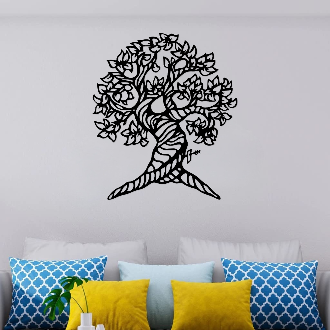 Artrooms Tree Metal Wall Art - Wall Decoration | Wall Hanging (13x15 inch) | Black Matte Finish