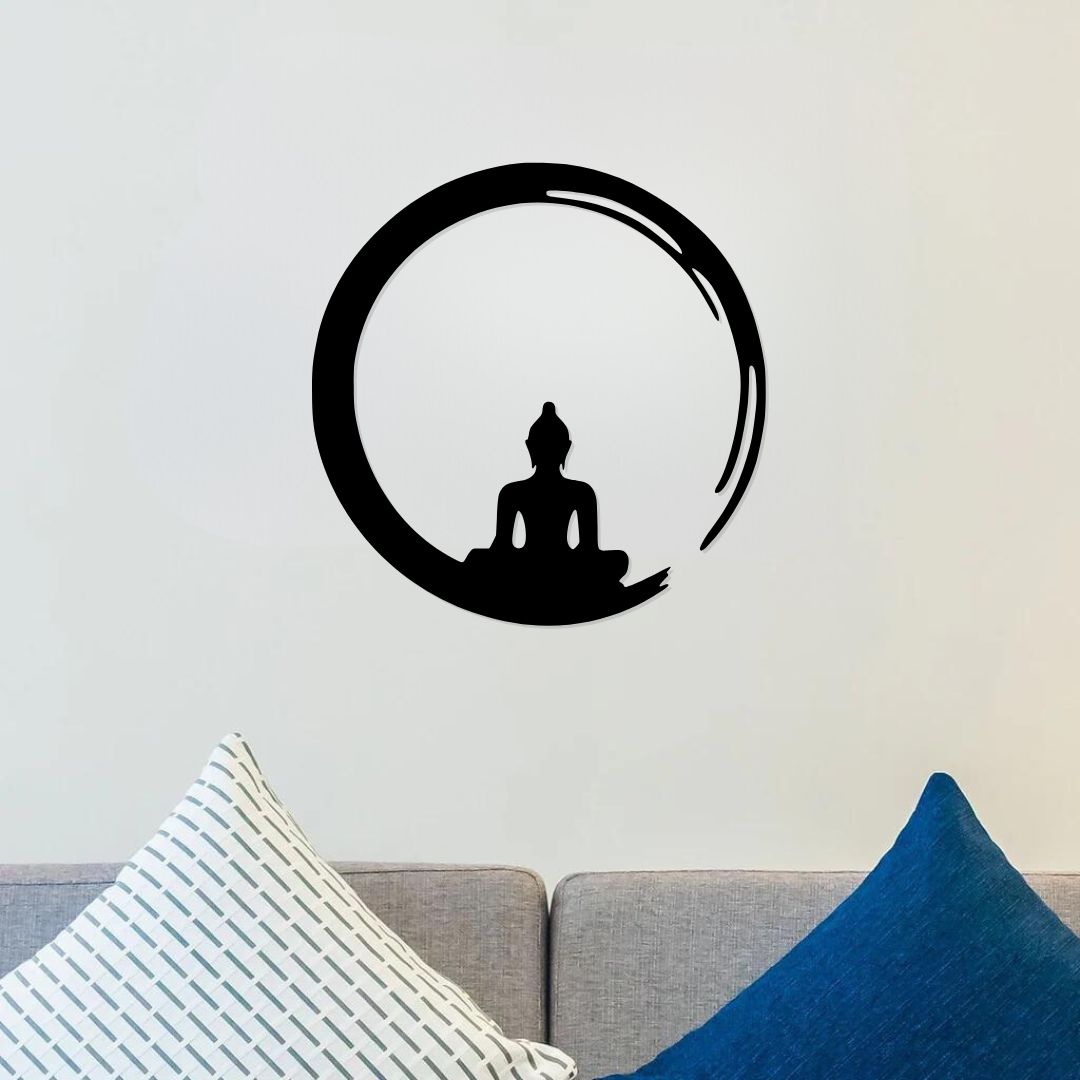 buddha metal wall art circle with zen enso design