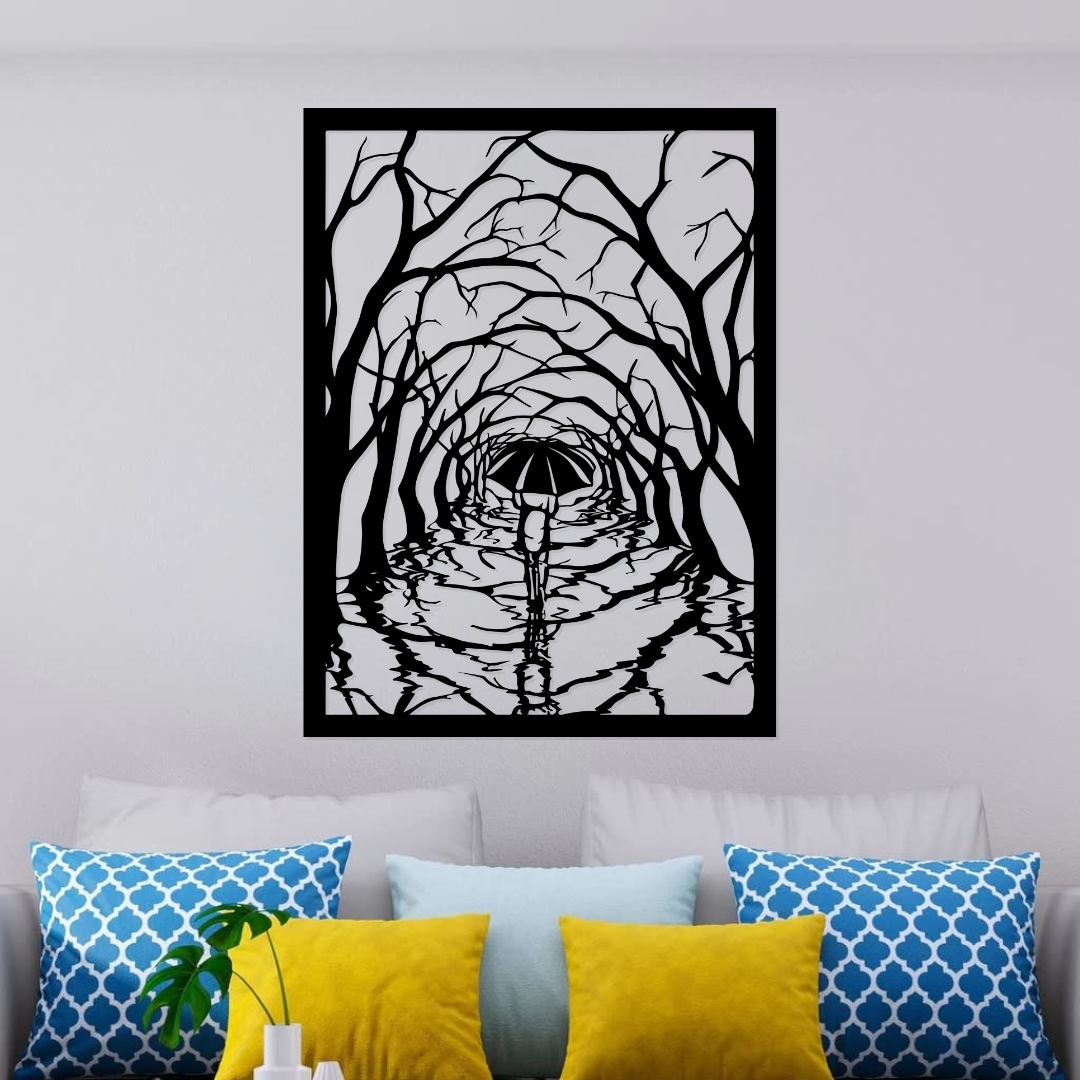 Artrooms Walking In The Forest Metal Wall Art - Wall Decoration | Wall Hanging (19x25 inch) | Black Matte Finish