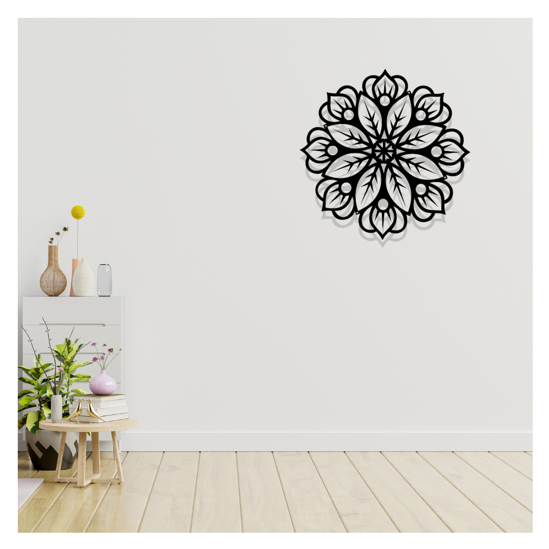 Artrooms Floral Metal Wall Art - Wall Decoration | Wall Hanging (25x25 inch) | Black Matte Finish