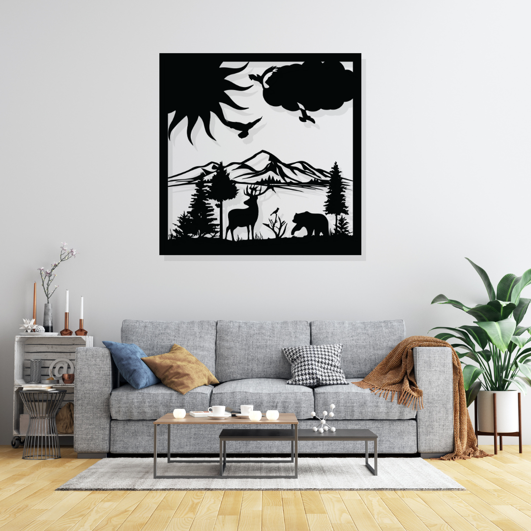 Artrooms Nature Metal Wall Art - Wall Decoration | Wall Hanging (25x25 inch) | Black Matte Finish