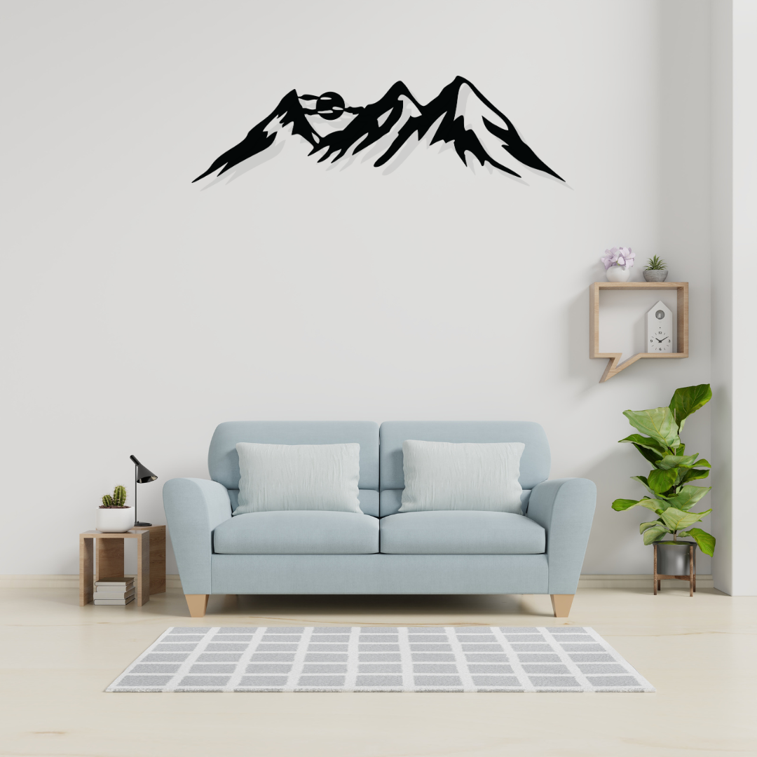 Artrooms Mountain Metal Wall Art - Wall Decoration | Wall Hanging (25x7 inch) | Black Matte Finish