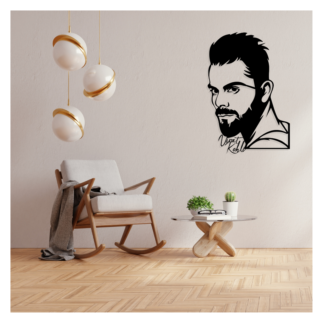 Artrooms Virat Kohli Metal Wall Art - Wall Decoration | Wall Hanging (17x25 inch) | Black Matte Finish