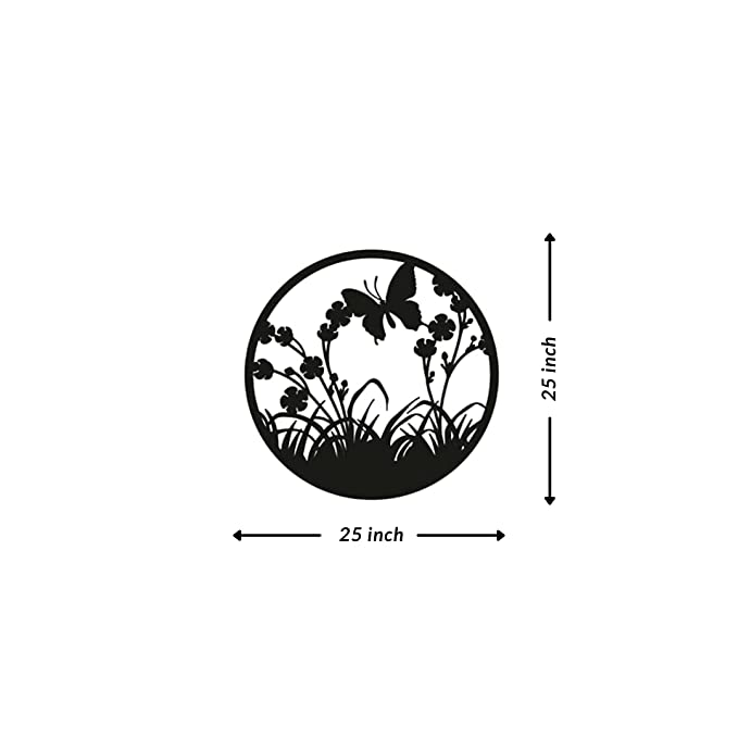 Artrooms Butterfly Metal Wall Art - Wall Decoration | Wall Hanging (25x25 inch) | Black Matte Finish
