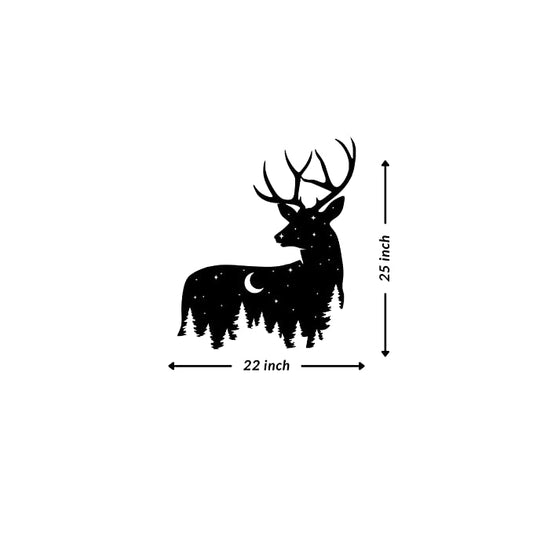 Artrooms Raindeer & Moon Metal Wall Art - Wall Decoration | Wall Hanging (22x25 inch) | Black Matte Finish