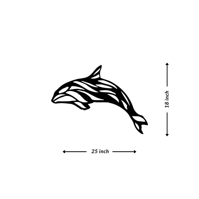 Artrooms Dolphin Metal Wall Art - Wall Decoration | Wall Hanging (25x18 inch) | Black Matte Finish
