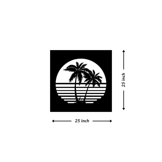 Artrooms Coconut Tree Metal Wall Art - Wall Decoration | Wall Hanging (25x25 inch) | Black Matte Finish