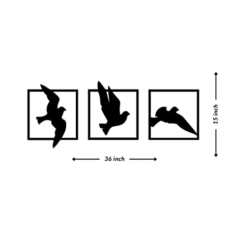 Artrooms Birds Framed Metal Wall Art - Wall Decoration | Wall Hanging (36x15 inch) | Black Matte Finish
