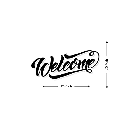 Artrooms Welcome Text Metal Wall Art - Wall Decoration | Wall Hanging (25x10 inch) | Black Matte Finish