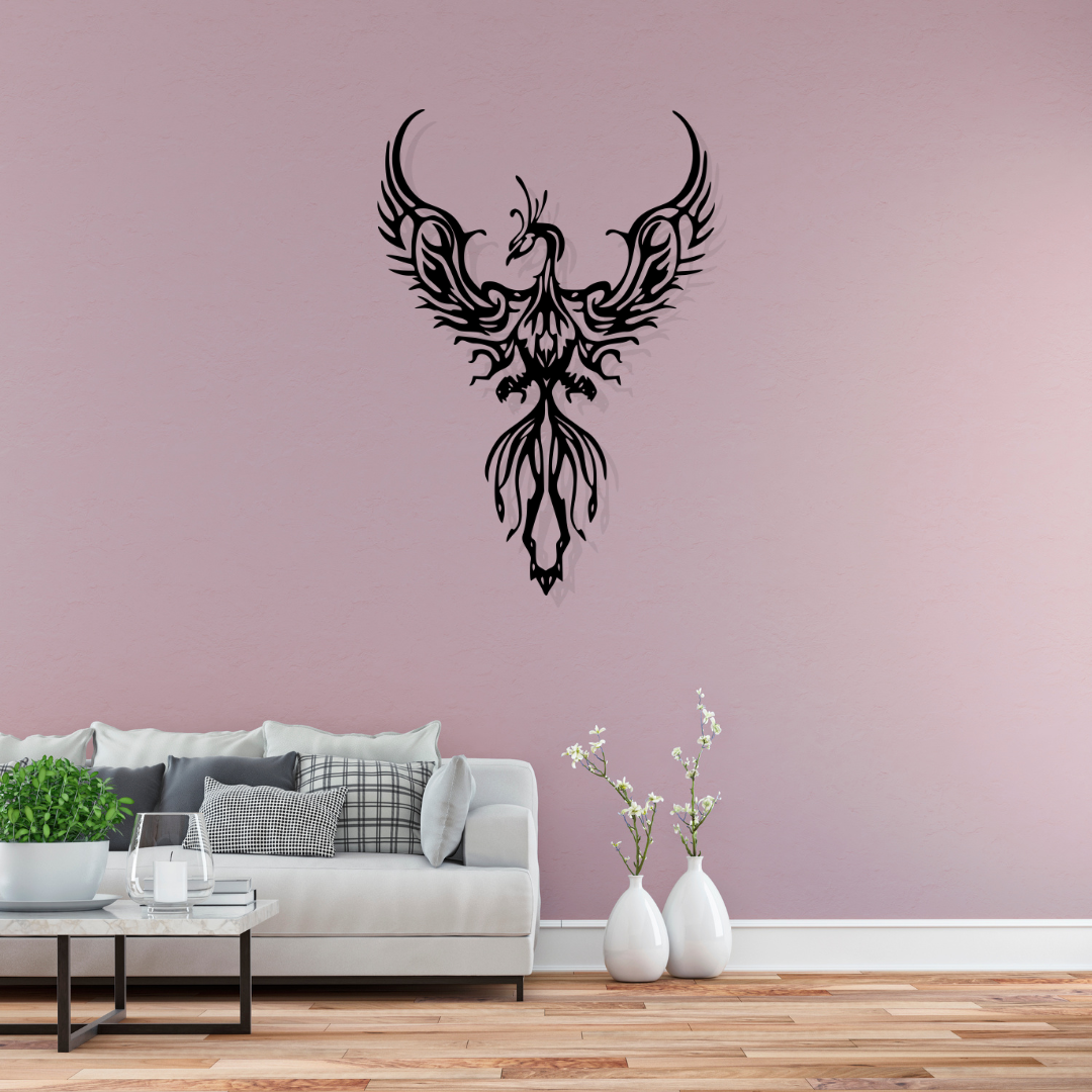 Artrooms Phoenix Bird Metal Wall Art - Wall Decoration | Wall Hanging (17x25 inch) | Black Matte Finish