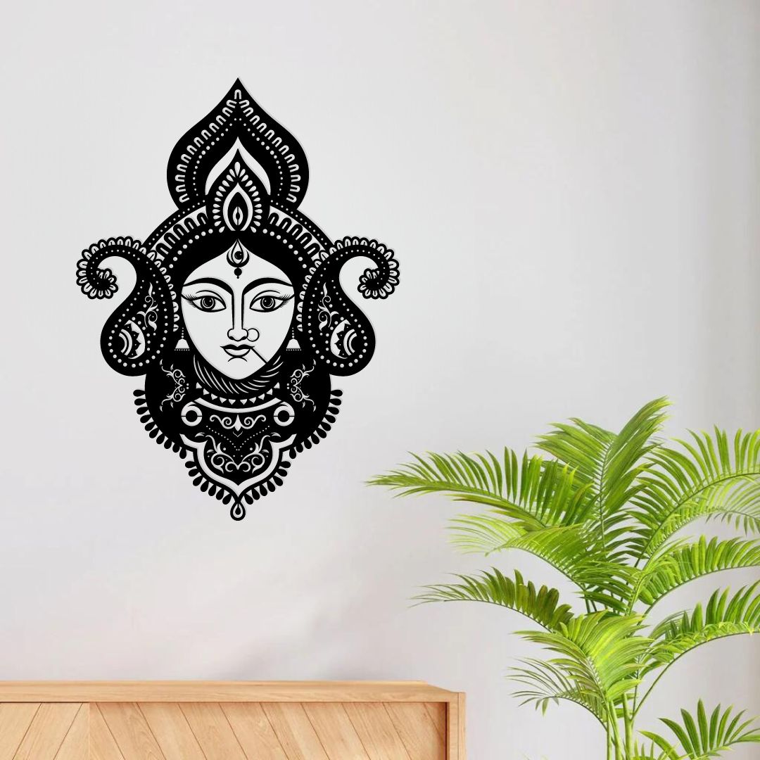 Artrooms Durga Metal Wall Art - Wall Decoration | Wall Hanging (18x24 inch) | Black Matte Finish