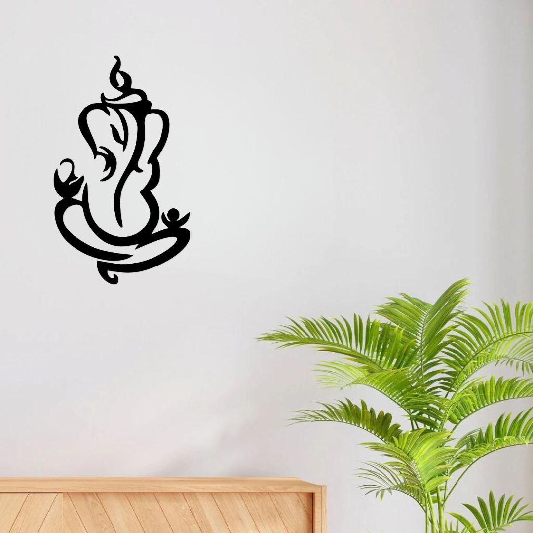 Artrooms Shree Ganesha Metal Wall Art - Wall Decoration | Wall Hanging (15x25 inch) | Black Matte Finish