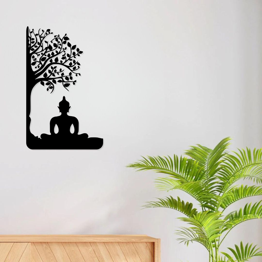 Artrooms Buddha Metal Wall Art - Wall Decoration | Wall Hanging (16x25 inch) | Black Matte Finish