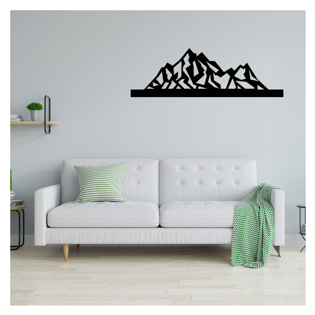 Artrooms Mountain Metal Wall Art - Wall Decoration | Wall Hanging (8x25 inch) | Black Matte Finish