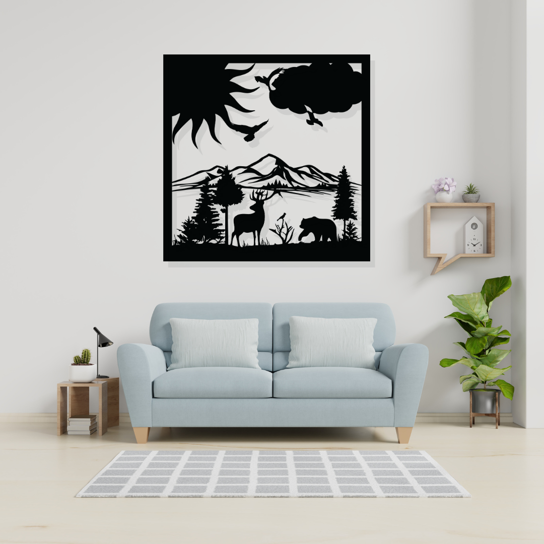 Artrooms Nature Metal Wall Art - Wall Decoration | Wall Hanging (25x25 inch) | Black Matte Finish