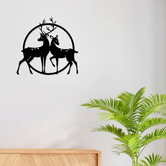 Artrooms Deer Couple Metal Wall Art | Nature-Inspired Wall Hanging for Living Room & Bedroom