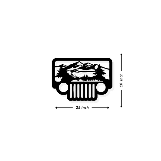 Artrooms Jeep Scene Metal Wall Art - Wall Decoration | Wall Hanging (25x18 inch) | Black Matte Finish