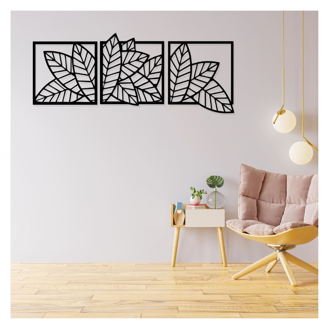 Artrooms Leaf Metal Wall Art - Wall Decoration | Wall Hanging (30x12 inch) | Black Matte Finish