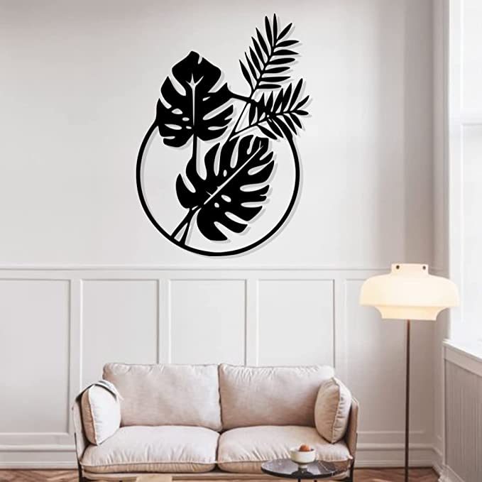 Artrooms Leaf Metal Wall Art - Wall Decoration | Wall Hanging (18x25 inch) | Black Matte Finish