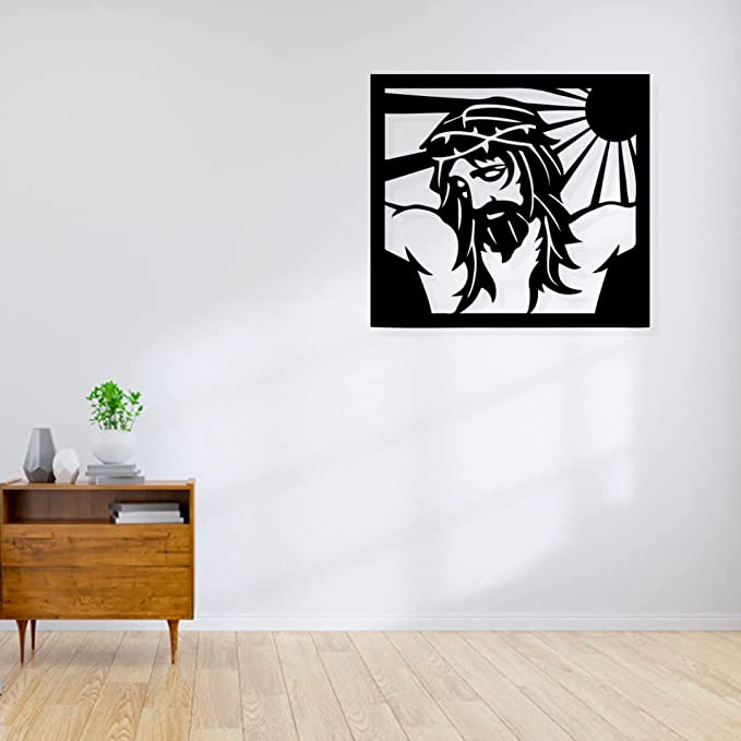 Artrooms Jesus Metal Wall Art - Wall Decoration | Wall Hanging (25x22 inch) | Black Matte Finish
