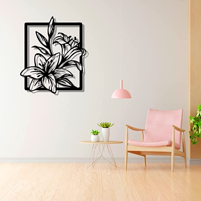 Artrooms Flower Petals Metal Wall Art - Wall Decoration | Wall Hanging (22x25 inch) | Black Matte Finish
