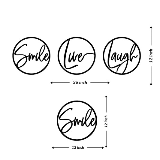 Artrooms Smile Live Laugh Metal Wall Art - Wall Decoration | Wall Hanging (36x12 inch) | Black Matte Finish