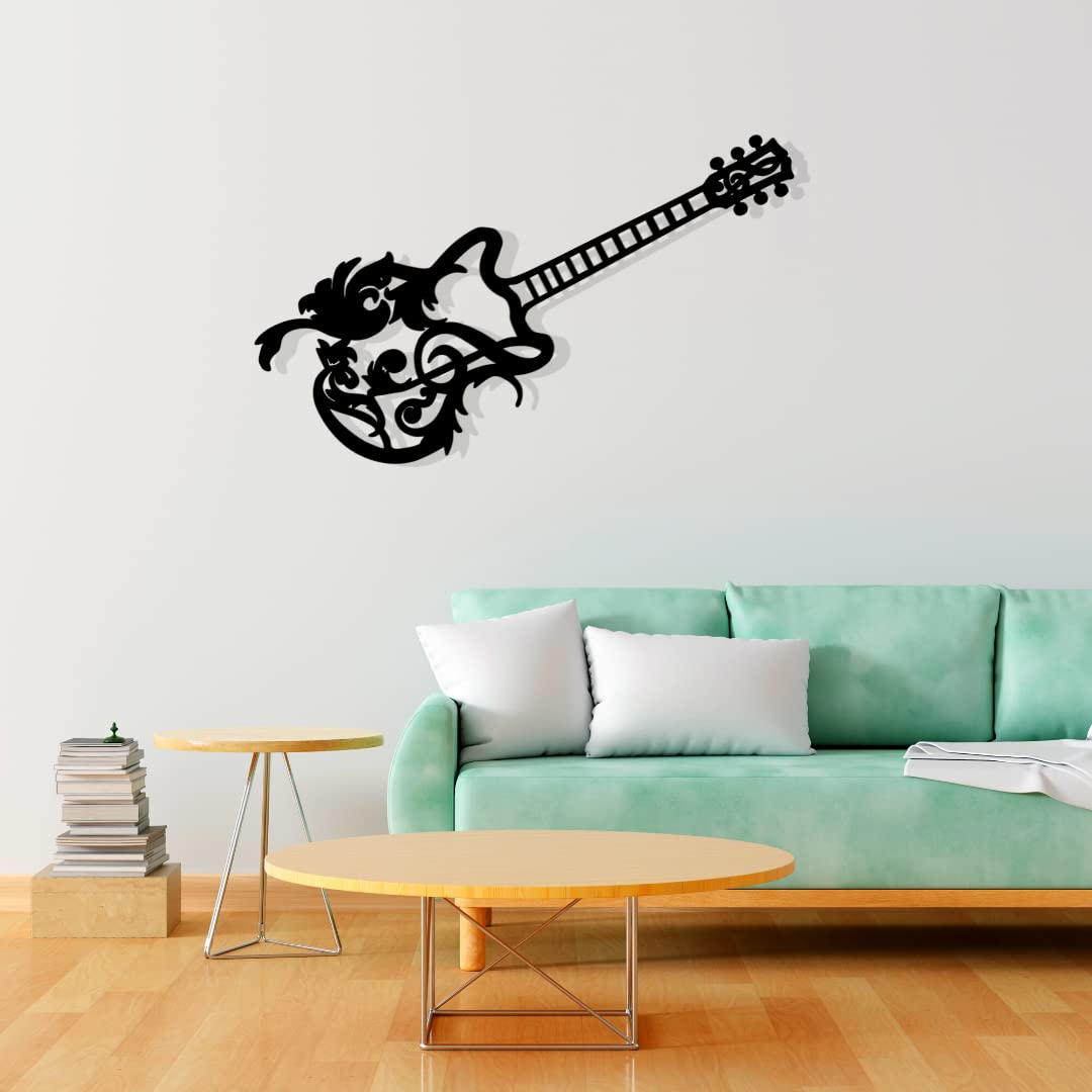 Artrooms Guitar Metal Wall Art - Wall Decoration | Wall Hanging (25x10 inch) | Black Matte Finish