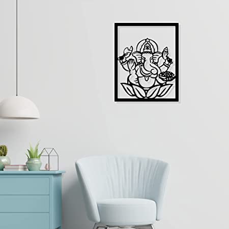 Artrooms Ganpati Ji Metal Wall Art - Wall Decoration | Wall Hanging (20x25 inch) | Black Matte Finish