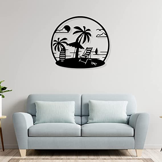 Artrooms Beach Metal Wall Art - Wall Decoration | Wall Hanging (25x22 inch) | Black Matte Finish