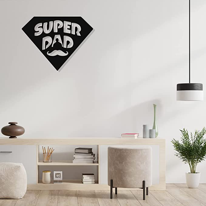 Artrooms Super Dad Metal Wall Art - Wall Decoration | Wall Hanging (20x25 inch) | Black Matte Finish