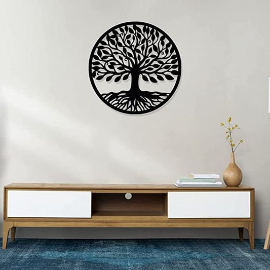 Artrooms Tree of Life Metal Wall Art - Wall Decoration | Wall Hanging (24x24 inch) | Black Matte Finish