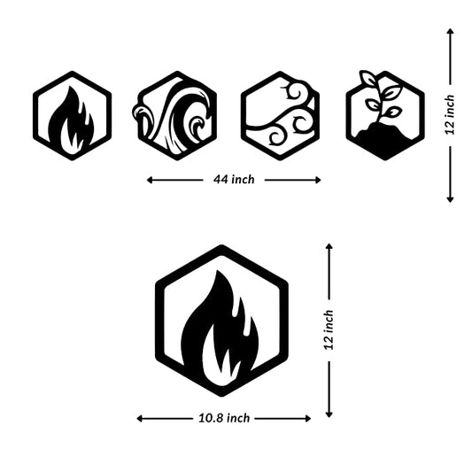 Artrooms Nature Elements Metal Wall Art - Wall Decoration | Wall Hanging (44x12 inch) | Black Matte Finish