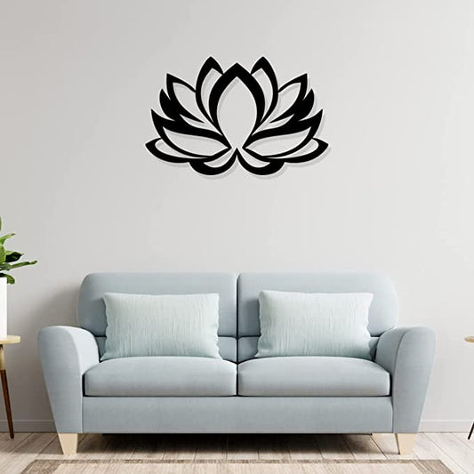 Artrooms Lotus Design Metal Wall Art - Wall Decoration | Wall Hanging (16x25 inch) | Black Matte Finish