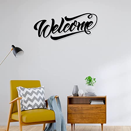 Artrooms Welcome Text Metal Wall Art - Wall Decoration | Wall Hanging (25x10 inch) | Black Matte Finish