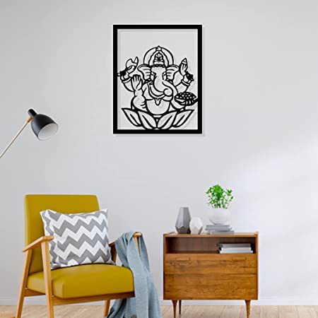 Artrooms Ganpati Ji Metal Wall Art - Wall Decoration | Wall Hanging (20x25 inch) | Black Matte Finish