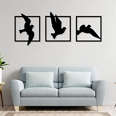 Artrooms Birds Framed Metal Wall Art - Wall Decoration | Wall Hanging (36x15 inch) | Black Matte Finish