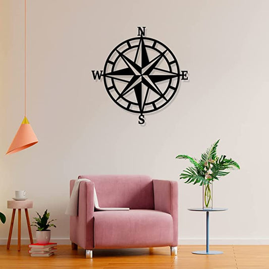 Artrooms Compass Metal Wall Art - Wall Decoration | Wall Hanging | Black Matte Finish